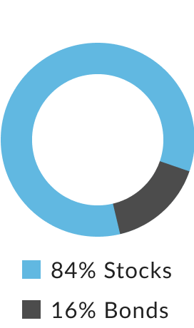 ABLE Aggressive donut chart showing 84% Stocks and 14% Bonds