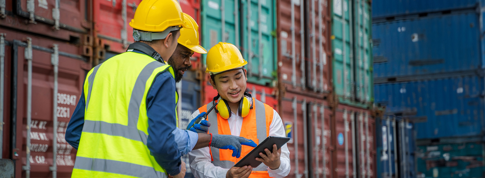 Two dock workers talking